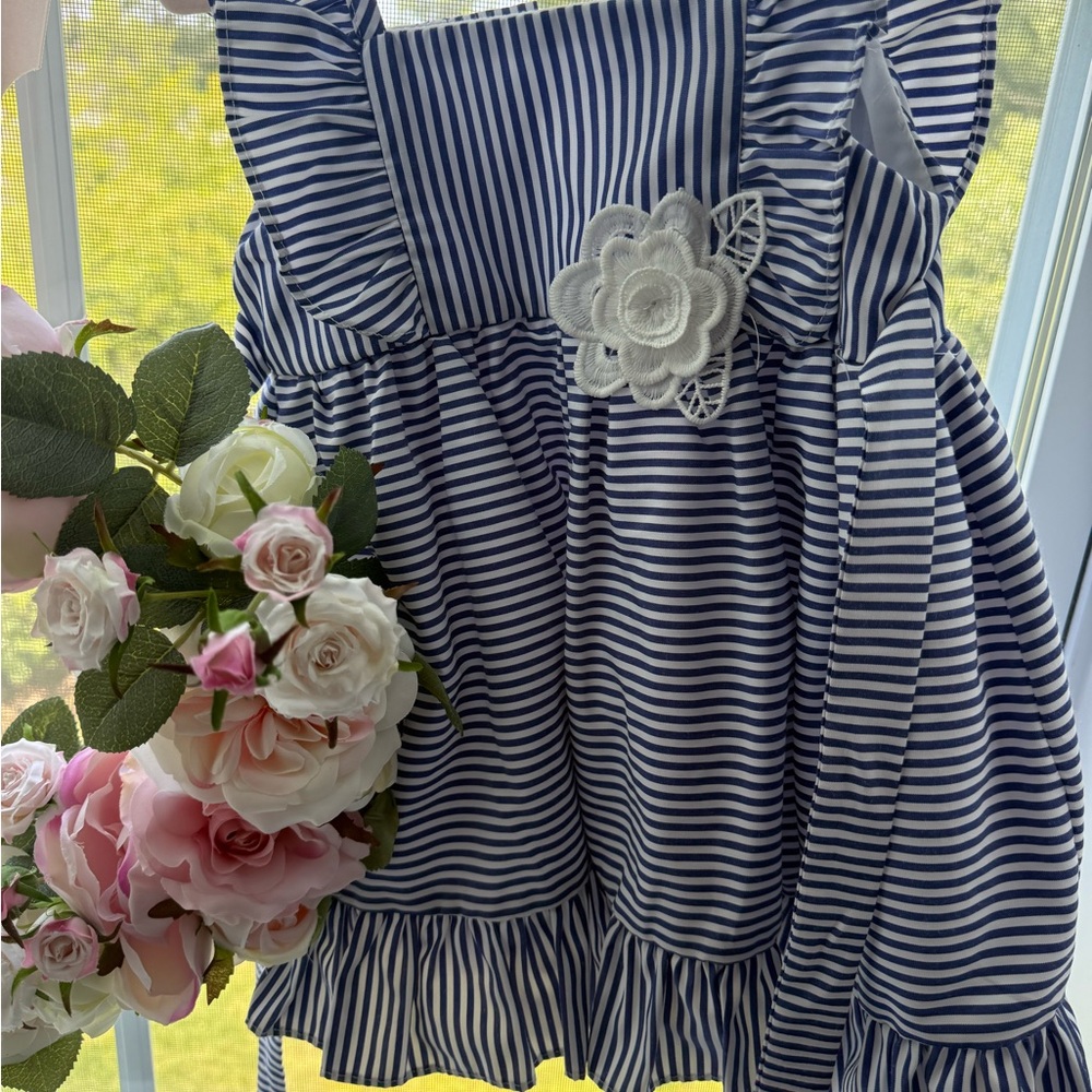 Rare Editions Navy and White Striped Dress